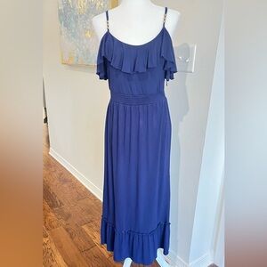 Michael Kors Women's Maxi Blue Open Shoulder Summer Dress, Size S